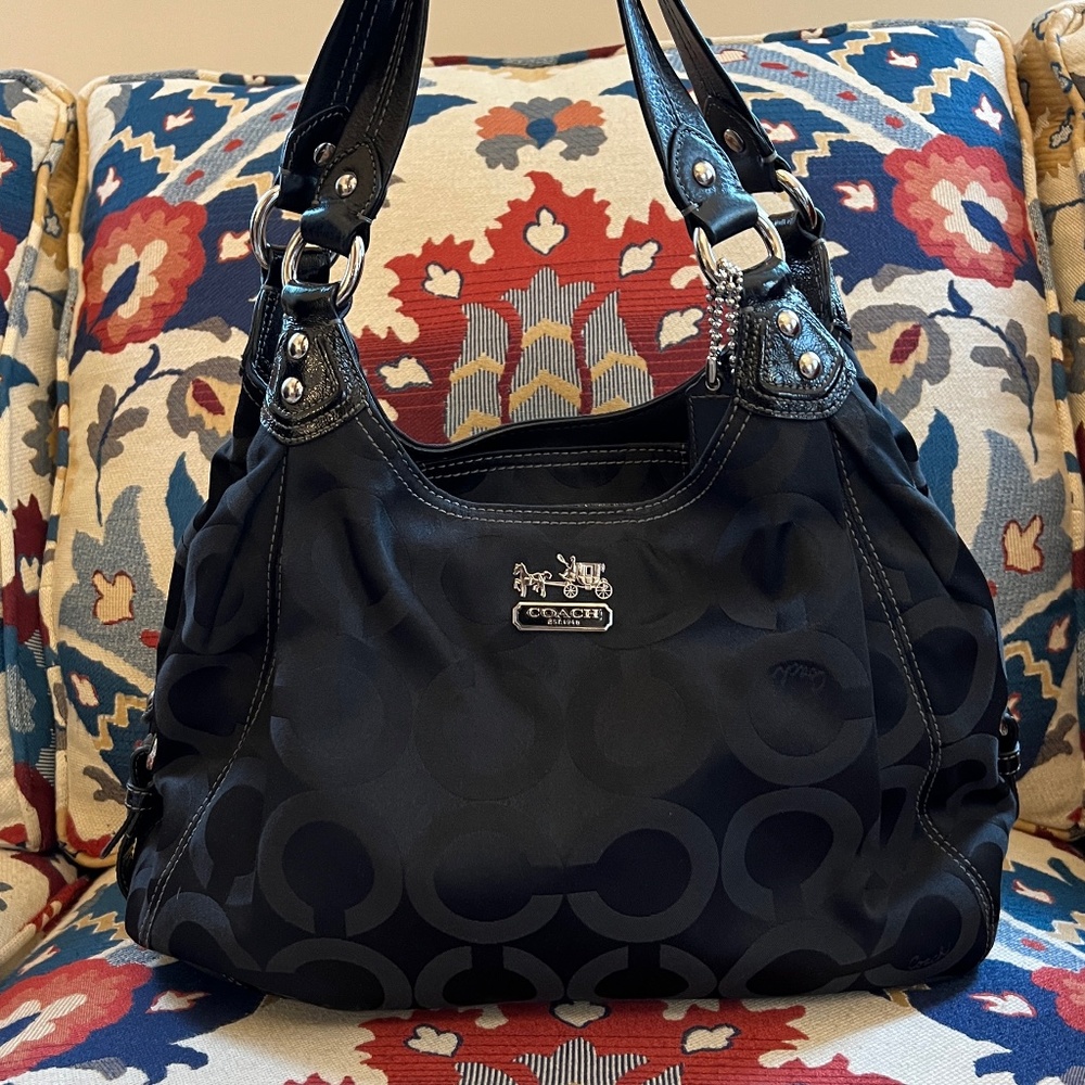 Coach Black Sateen Madison Maggie 3 Compartment Shoulder Bag